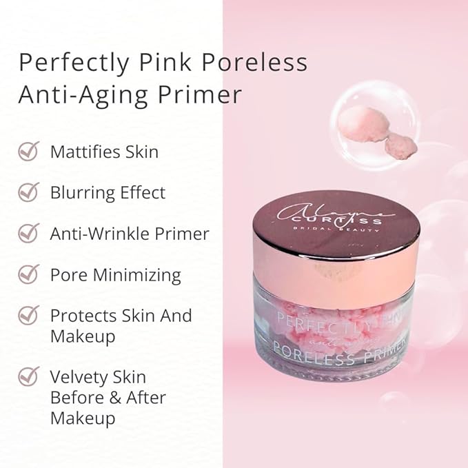 Perfectly Pink Poreless Primer Face Makeup Primer, Pore Perfecting, Skin Smoothing, Mattifying, Line Smoothing, Long Lasting, Skin Blurring, Use before or after foundation, powder, All skin types