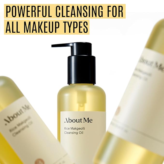About Me Rice Makgeolli (Rice Wine) Cleansing Oil, K-Beauty Deep Cleansing Oil with Korean Rice Wine Extract, Gentle Daily Makeup Remover for All Skin Types (195ml/6.59 fl.oz)
