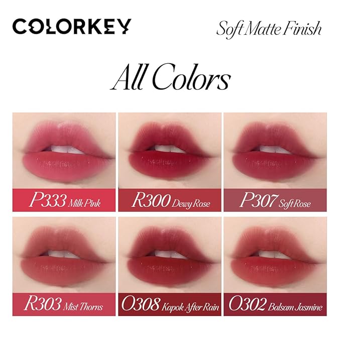 COLORKEY Soft Matte Water Lip Tint, Matte Finishs, Long-Lasting, Moist Fit Without Stickiness, Moisturized, Waterproof, Liquid Lipstick, Nude lip color (P334 Fig Pink)