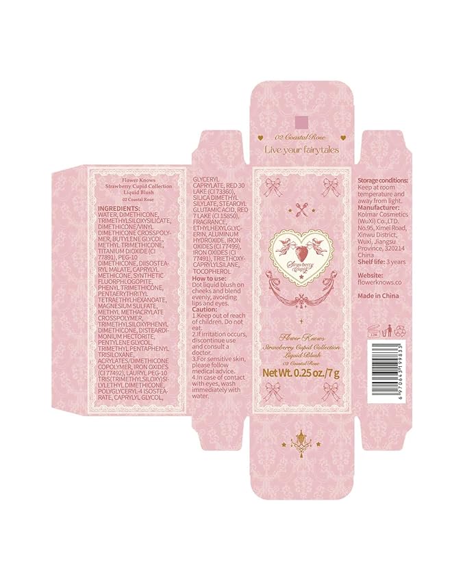 Flower Knows Strawberry Cupid All Day Glow Liquid Blush,Water- & Sweat-Resistant Blush for Cheeks,Blendable Dewy Finish with Hydrating Formula(02 Coastal Rose,0.25 Fl Oz)