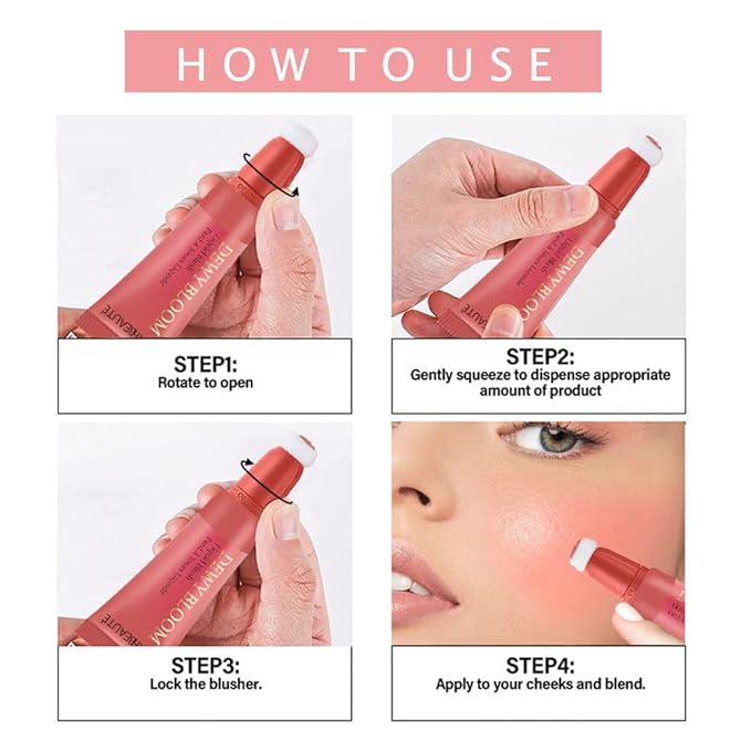 Soft Cream Liquid Blush Beauty Wand, Creamy Blush Makeup for Cheeks with Cushion Applicator, Natural-looking Cheek Tint with Dewy Finish, Blends Perfectly onto Skin, Long-Wearing (105 Ardour)
