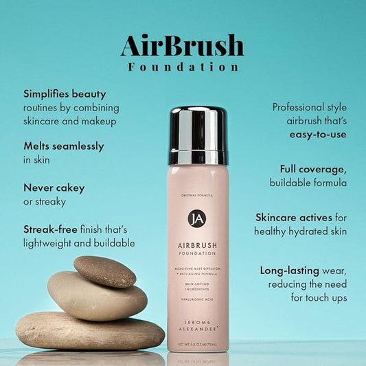 Jerome Alexander MagicMinerals AirBrush Foundation, Spray Makeup with Skincare Active Ingredients, Ultra-Light, Buildable, Full Coverage Formula (Light Medium)