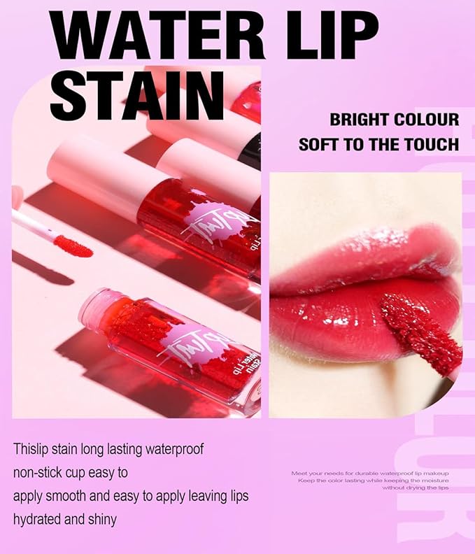 6 Colors Water Lip Tint Stain, 2 In 1 Lip & Cheek Tint Moisturizing Mini Liquid Lipstick, Matte Velvet Water Tint Lip Gloss, Blusher Water Tint Makeup, Long-lasting Waterproof Non-Sticky Lip Glaze (#06)