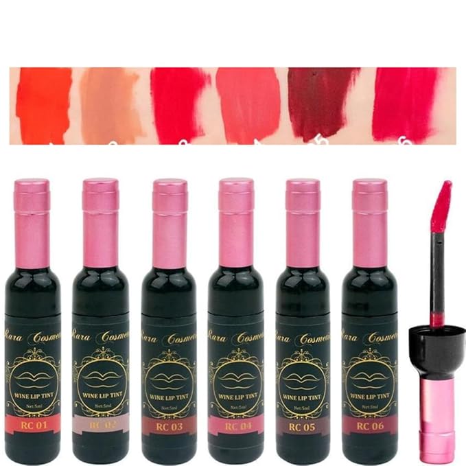 6 Multi Color Organic Wine Lip Tint Set, Lip Gloss, Wine Lip Tint Long Lasting 24 Hour Waterproof Nonstick Cup Lipgloss Lip Makeup Gift Sets for Girls and Women .17 Fl Oz