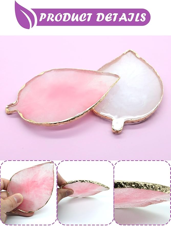 Resin Nail Art Palette,Leaf Design Nail Painting Polish Palette Color Mixing Makeup Tools Gel Polish Tray Cosmetic Mixing Tools Makeup Display Board(White&Pink)