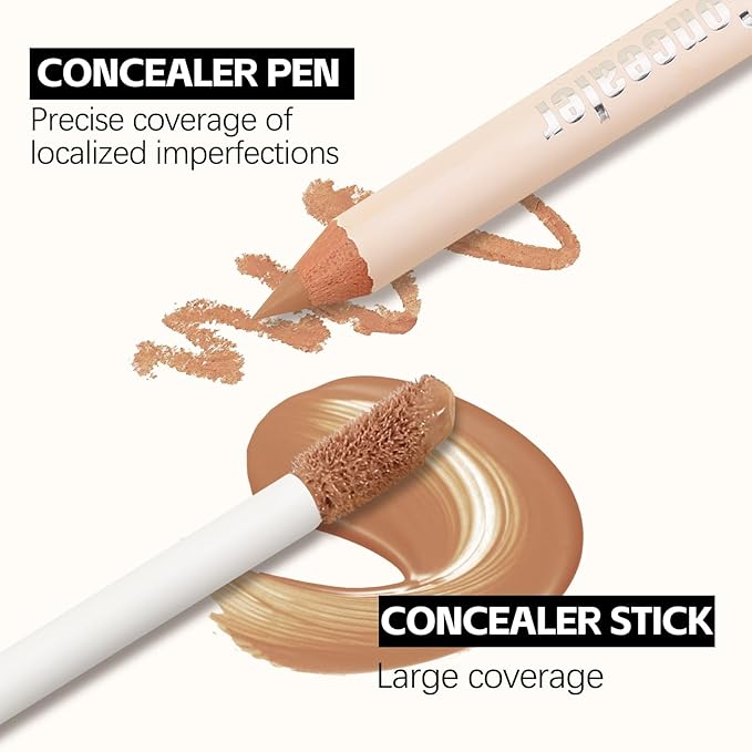 Camo Concealer Stick and Pencil Set, Full Coverage Concealer Kit, Lightweight Long Lasting Liquid Concealer for Women All-Day Wear