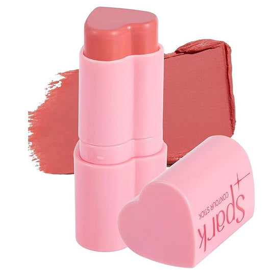 Heart Blush Stick, Matte Rouge Stick, Cheek Contour Pen, Long Lasting Water Proof Non-Greasy Smooth, Buildable Lightweight Cream Blush, Easy Application High-Gloss Finish (06#, 0.21 OZ)