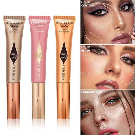 Liquid Contour Highlighter Blush Stick, Smooth Creamy Texture Face Makeup Wand with Sponge Tip, Multi-use Stick Natural Contour Blush Brighten Cheek Cosmetic(Highlighter #01)