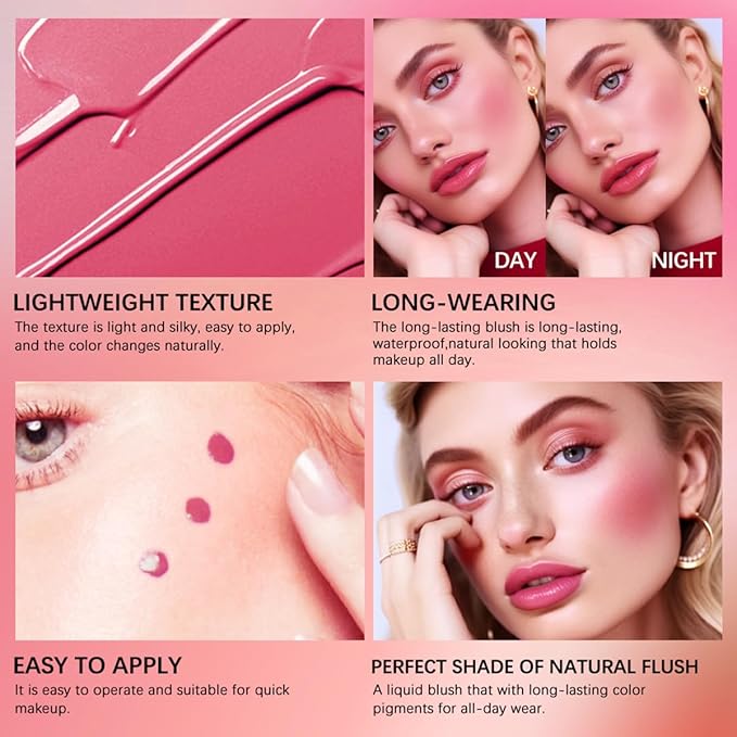 GECOMO Liquid Blush for Cheeks Makeup Face Blush, Weightless Cream Formula, Smudge Proof Long-Wearing Pigmented Blush, Natural Look Makeup Face Blushes, Shimmer Finish, Dainty - 07# Juicy peach
