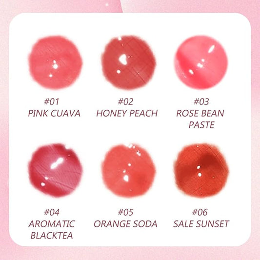 Pack of 6 Lip Tint Set, 6 Colors Berry Colors Lip Tint Set, Can be Used as Liquid Blush for Cheeks, Long Lasting and Waterproof, Not Easy to Fade, Create Watery Charming Pout