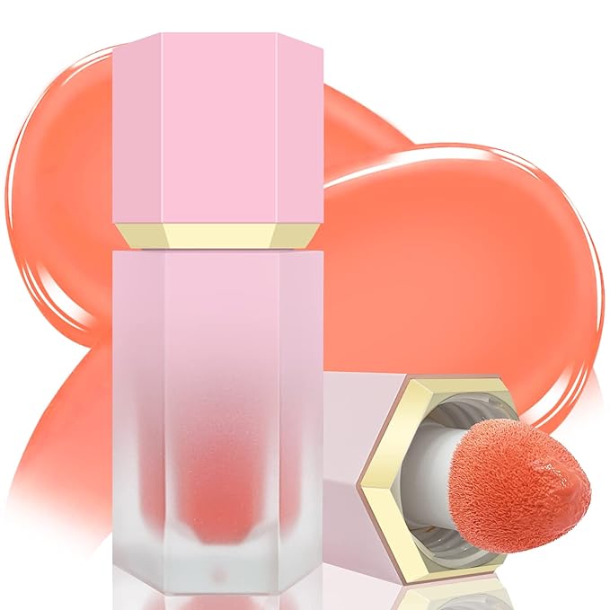Liquid Blush for Cheeks, Soft Cream Blush with Cushion Applicator, Dewy Finish Matte Velvet Texture, High-Pigmented Blendable, Long-Wearing Rubor Makeup | #06 CHEERY-Peachy Pink
