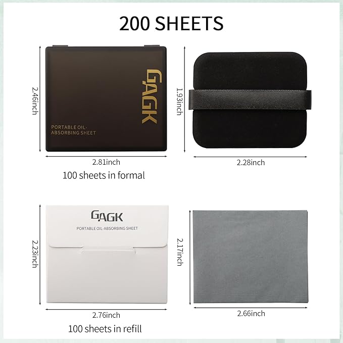 Erinde Oil Blotting Sheets for Face with Mirror and Puff, 200 Sheets Oil Blotting Paper for Oily Skin, Face Oil Absorbing Sheets, Natural Oil Control Film, Absorb Excess Oil, Bamboo Charcoal