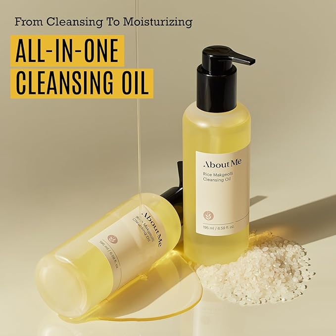 About Me Rice Makgeolli (Rice Wine) Cleansing Oil, K-Beauty Deep Cleansing Oil with Korean Rice Wine Extract, Gentle Daily Makeup Remover for All Skin Types (195ml/6.59 fl.oz)
