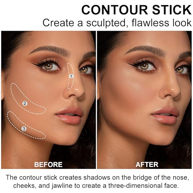Cream Bronzer Stick, Multi-use Contour Stick for Face Shaping, Matte Finish Beauty Wand for Sculpt the Face, Easy to Apply, Longwear, Waterproof, Buildable and Blendable Color (#22, 1PC)