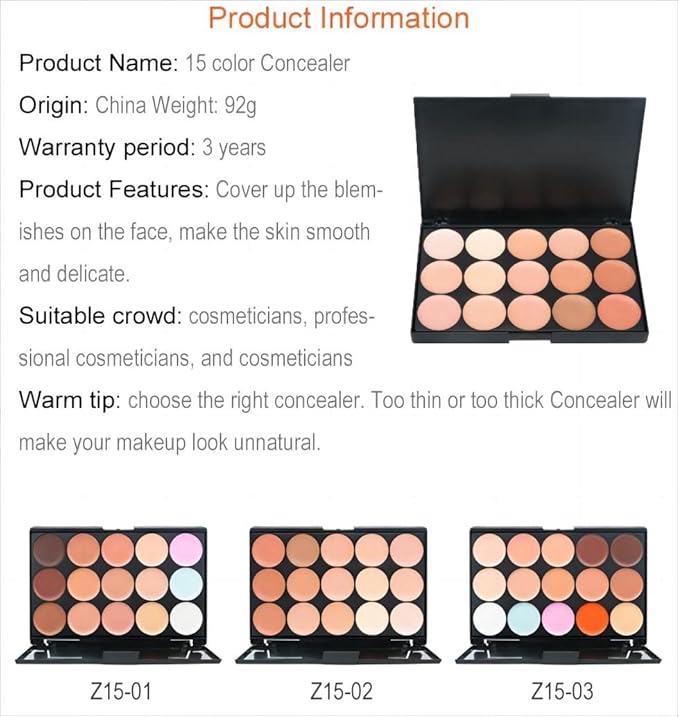 15 Colors Concealer Foundation Contouring Cream and Highlighter Makeup Set - Contouring Foundation/Concealer Palette - Vegan, Animal free and hypoallergenic (z15-01)