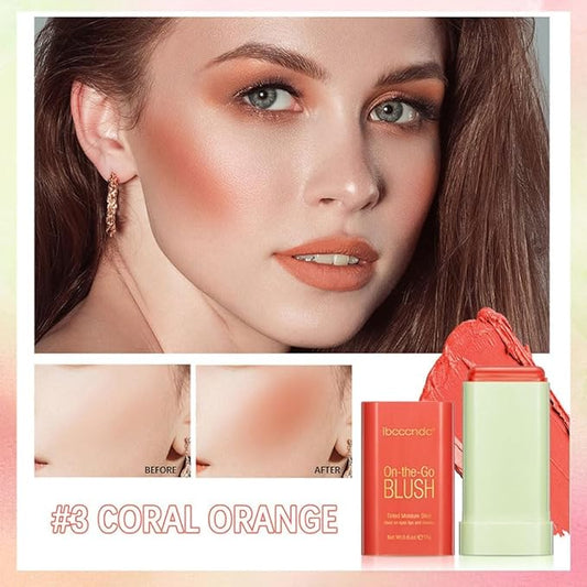 Blush Stick for Cheeks and Lips, On-the-Go Blush, Hydrating Solid Cheek Tint, Multi-use Blush Makeup Stick for Beautiful and Natural Shades, Tinted Moisture Stick Ued on Eyes Lips and Cheeks