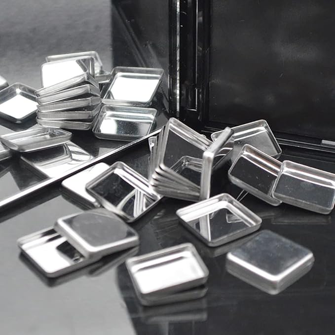GSHLLO 30 Pcs Empty Square Metal Pans Cosmetic Eyeshadow Pans Empty Makeup Palette Tins Makeup Tin Can for Eyeshadow Blush Lipstick