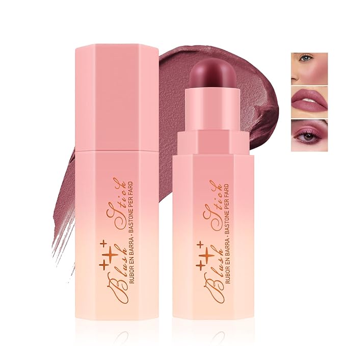 Matte Cream Blush Stick for Cheeks,Blendable Color,Long Lasting Blusher,Highly Pigmented,Non-Greasy,Multi-Stick