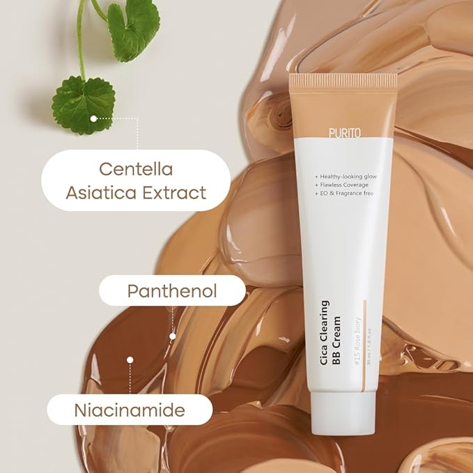 PURITO Cica Clearing BB Cream #13 Neutral Ivory + #15 Rose Ivory (1 fl.oz / 30ml) Vegan bb cream, foundation, cruelty free