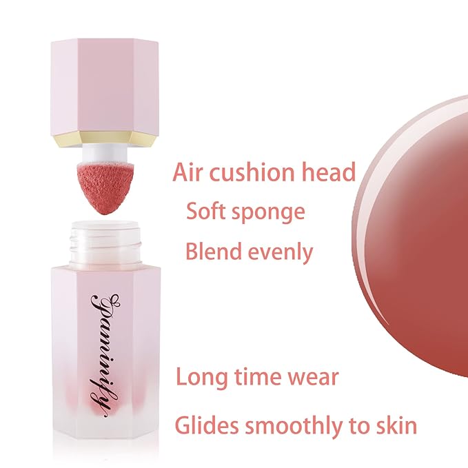 Soft Cream Liquid Blush, Creamy Dewy Blush Lightweight Blendable Glowing Blush Stick with Cushion Applicator,Natural Silky Smooth Moisturizing Blush Makeup,Cruelty-free,04 Peach Pink