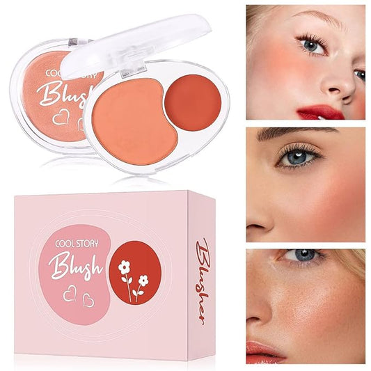 Dual-Tone Face Blush Palette for Cheeks - Waterproof, Long-Lasting, Satin Finish, Creamy Texture, Sculpting, All Skin Tones, Squalane, Highlighting, for Home, Travel, Makeup 2 Tone Tint 7#