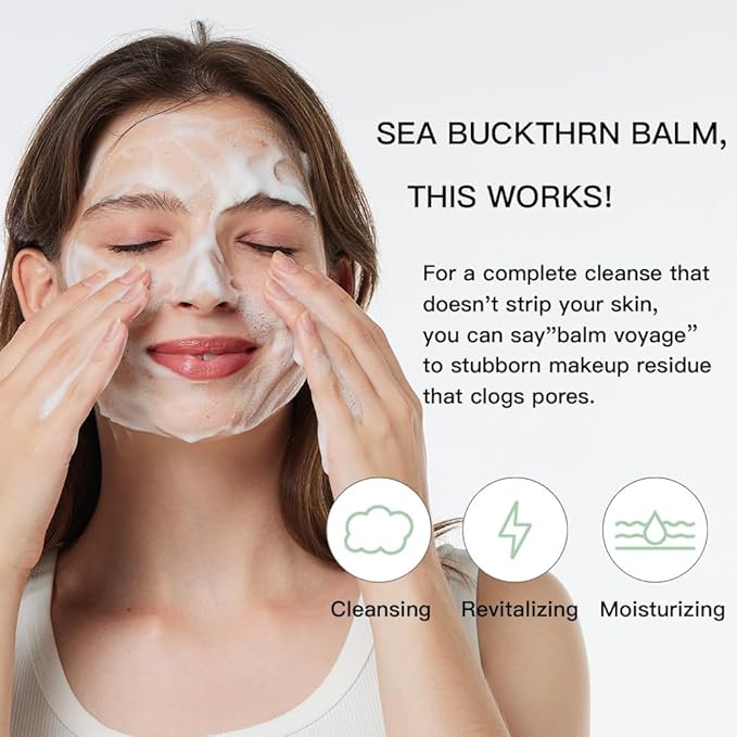 Sea Buckthorn Fruit cleansing Balm,makeup remover,cleansing balm/Oil,Gentle Exfoliating Double cleanser,Facial cleanser for All Skin Types(3.52oz/100g)