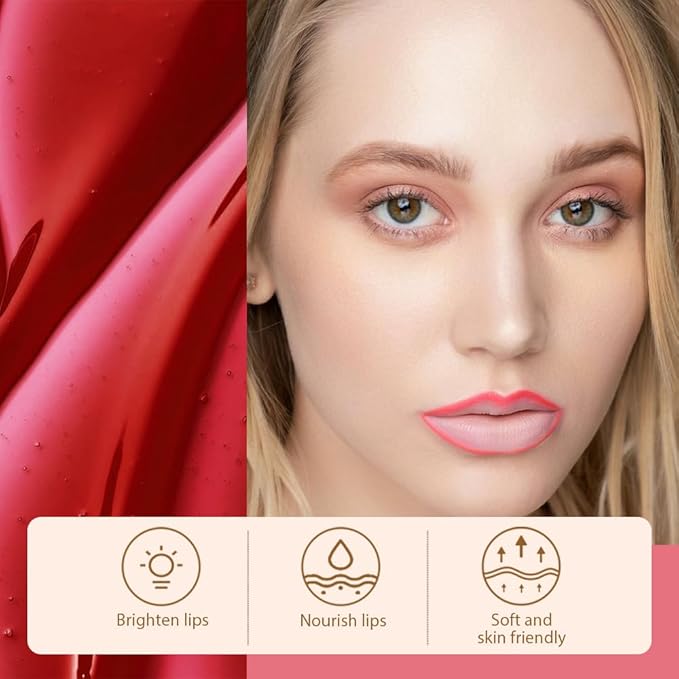 Matte Liquid Lip Gloss Stain - Peel Off Lip Liner Tattoo, Pinkish Red Peel Off Lip Stain, Long Lasting & Waterproof, Transfer-Proof Lip Gloss for All Skin Types, 0.12 fl oz 06#