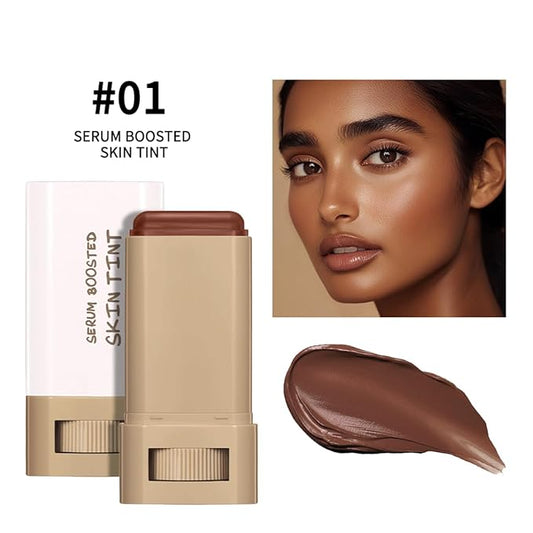 Foundation Stick Beauty Balm Serum Boosted Skin Tint,Solid Tinted Moisturizing Serum Balm,Long-Lasting Moisturizing Flawless Makeup Face Skin Tint Stick for Black Women (#01,18 g)