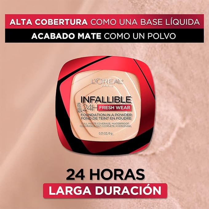L'Oreal Paris Makeup Infallible Fresh Wear Foundation in a Powder, Up to 24H Wear, Waterproof, Linen, 0.31 oz.