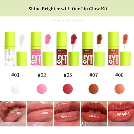Lip Oil Pack- 5 Colors Tinted Lip Glow Oil Set Plumping Lip Oil Hydrating Transparent Moisturizing Lip Gloss Kit Gift for Girl Women Lip Makeup Care