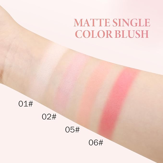 Boobeen Blush Compact for Face, Single Color Blush Powder Face Makeup, Highly Pigmented Matte Baked Makeup Pressed Blush Powder, Natural Blends Easily, with Puff