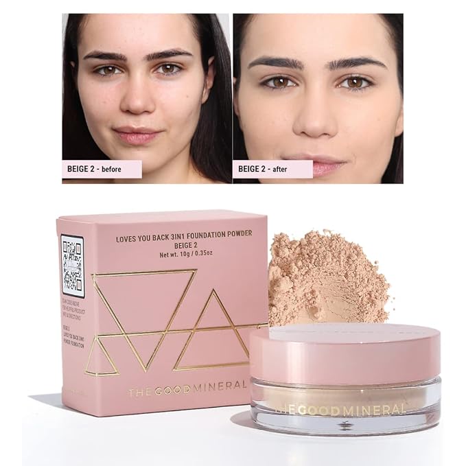Loves-You-Back 3in1 Mineral Powder Foundation (BEIGE 2) | Designed for Rosacea, Acne-Prone, Sensitive Skin | 3IN1 - Concealer, Powder and Foundation | Natural + Lightweight Coverage