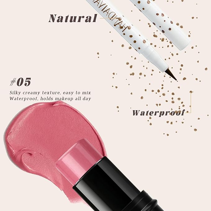 Freckle Pen Blush Stick Sunkissed Makeup Set, Natural Waterproof Fake Freckle Pen Long Lasting Quick Dry Soft Liquid Freckle Marker,Buildable Lightweight Solid Cream Blush for Cheeks