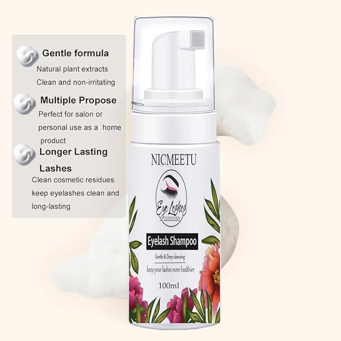 100ML Lash Shampoo for Lash Extensions.Gentle Eyelash Cleanser 1 Pcs USB Lash Fan 50 Pcs Eyelash Brushes 100 Pcs Micro Brush 2 Pcs Lash Shampoo Brush 2 Pcs compressed Sponge and Rinse Bottle