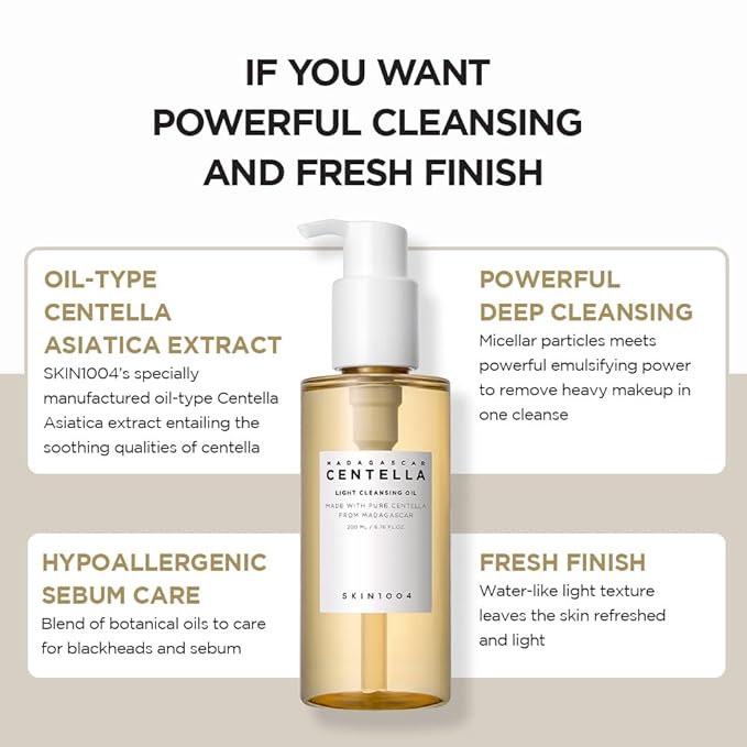 SKIN1004 Madagascar Centella Light Cleansing Oil 6.76 fl.oz, 200ml | Gentle Oil Cleanser for Face, Korean Facial Cleanser, Double Cleansing