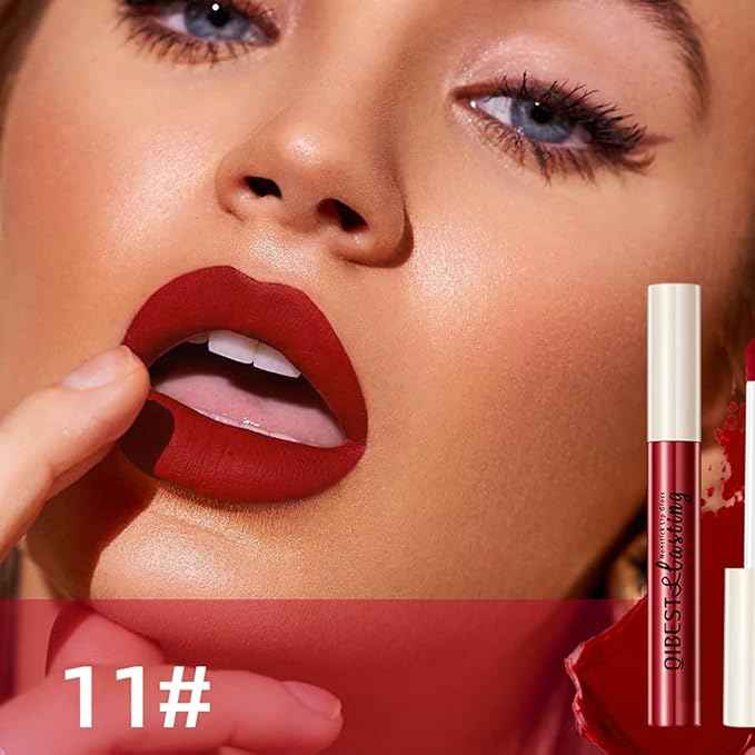 12Pcs Matte Liquid Lipstick Set, Dark Bright Red 24-hour Lip Gloss Kit Long-Lasting Waterproof Lip Stain Non-Stick Cup Not Lipgloss Set for Women
