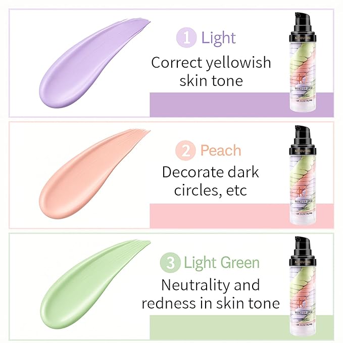 TBTFW 3 In 1 Primer for Face Before Makeup, One Step Color Corrector, Oil Control Waterproof & Sweat-Proof, Suitable for All Skin Types