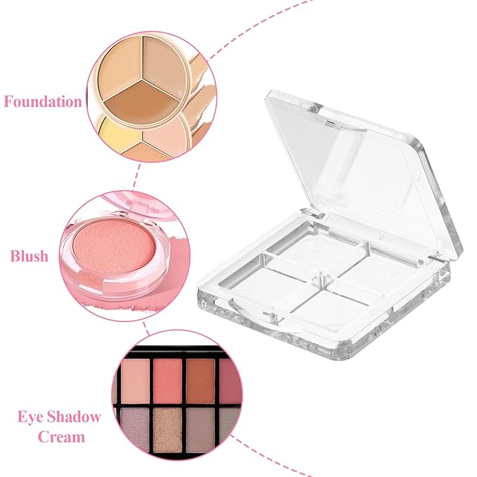 4 Pieces Empty Makeup Palette Portable Eyeshadow Pan Empty Lipstick Box DIY Eyeshadow Powder Blush Lipstick Palette Dispensing Storage Boxes Transparent Container