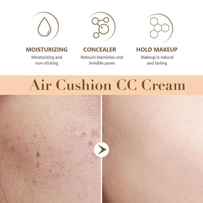 Indicativet Mushroom Head Air Cushion Cc Cream, Air Cushion Cc Cream Mushroom Head Foundation, BB Cream Face Make Up, Long Lasting Matte Moisturizing Concealer, New Packaging (Ivory White, 1pcs)