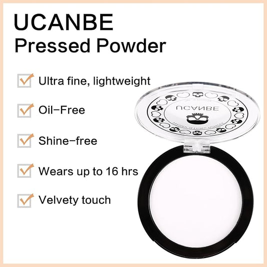UCANBE White Pressed Setting Powder for Special Effects & Halloween Makeup, Translucent Matte Finishing Powder, Baking White Face Powder for Long Lasting Coverage, Portable Compact