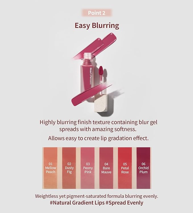 Heart Percent Dote On Mood Blurry Fog Tint, Velvety Matte Soft & Fuzzy Creamy Lightweight Vegan Lip Stains with Personal Color Analysis, #03. Peony Pink