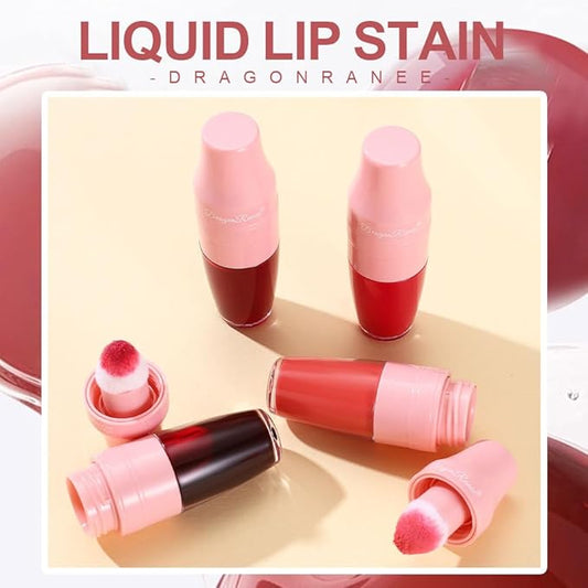 6 Colors Shake Liquid Lipstick Set, Korean Cute Moisturizing Glossy Tinted Lip Gloss, Lip Stain, Multi-Use Lip and Cheek Tint, Non-Stick Cup, Lightweight, Long-Lasting, Vivid Color