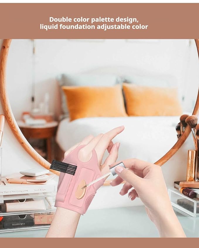 Makeup Mixing Palette Wrist Strap with Makeup Brush Storage & Silicone Mixing Tray