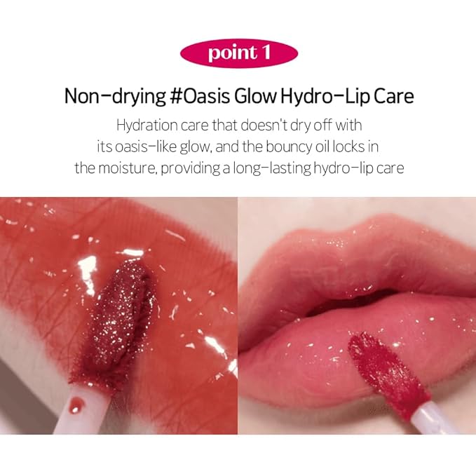 ETUDE Over Glowy Tint #5 Blushed Cherry | Non-Sticky Vegan Lip Tint | Moisturized & Long-lasting Lip Gloss | Daily Lip Stain for Dry Lips, Korean Makeup, K-beauty