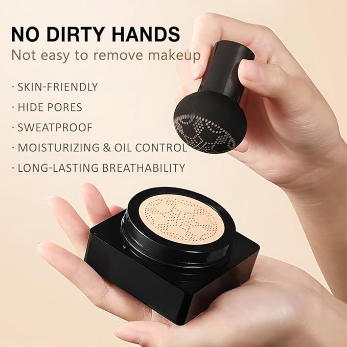 Air Cushion CC Cream Mushroom Head Foundation, BB Cream Face Makeup Foundation for Mature Skin Moisturizing Concealer Brighten Long-Lasting, Even Skin Tone for All Skin Types (01#ivory tint, 1)
