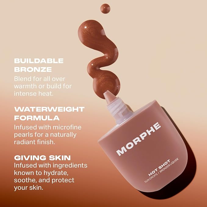 Morphe Hot Shot Sun Bronzing Drops - Waterweight Liquid Bronzer Drops with Niacinamide for Glowing Skin, Hydration & a Natural Radiant Finish - Fire Sign (1 Fl Oz)