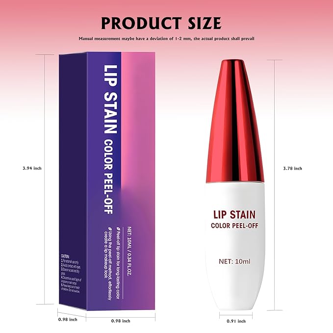 Peel Off Lip Stain, Hot Pink Lip Stain Peel Off Long Lasting Waterproof Lip Tint Stain Peel Off Matte Finish Pigmented Lip Liner Stain Tattoo Color Non-Stick Cup Liquid Lip Gloss Makeup