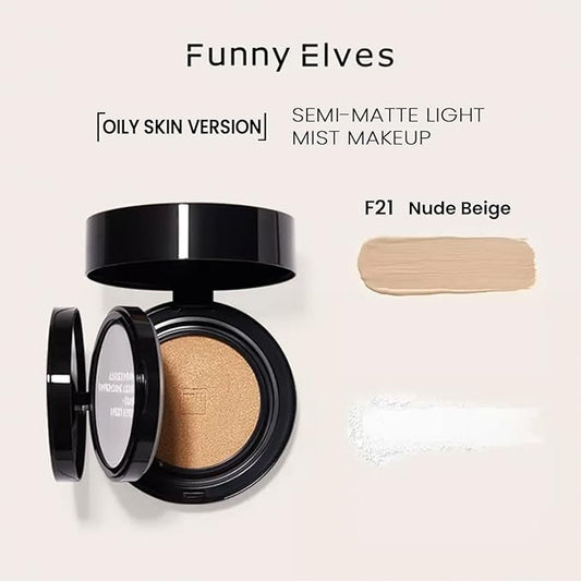 Funny Elves Air Cushion Foundation Pressed Setting Poweder Touch-up Two-in-One Long Lasting Concealer Oily Skin F21 1 Count