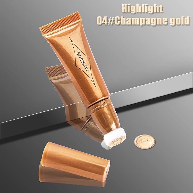 Liquid Bronzer Stick Cream Contour Wand Highlighter Stick with Cushion Applicator Concealer Stick Contour Beauty Wand Long Lasting Highlighter Contour Wand(#04 Champagne Gold Highlighter)