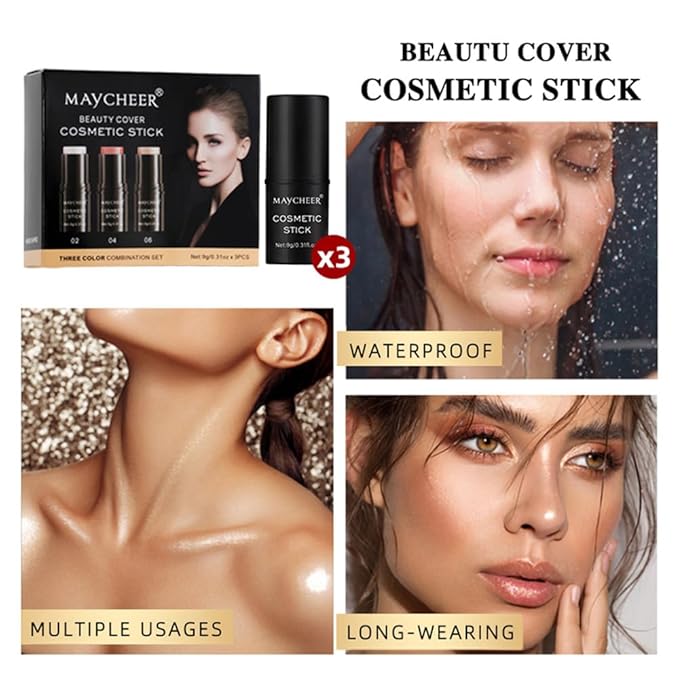 LAMUSELAND Cream Contour Stick Makeup Set, 3 Shades Face Blush Bronzer Contour Pen, Waterproof Long-lasting Matte Highlighter Stick for Fair Dark Skin (A, 3)